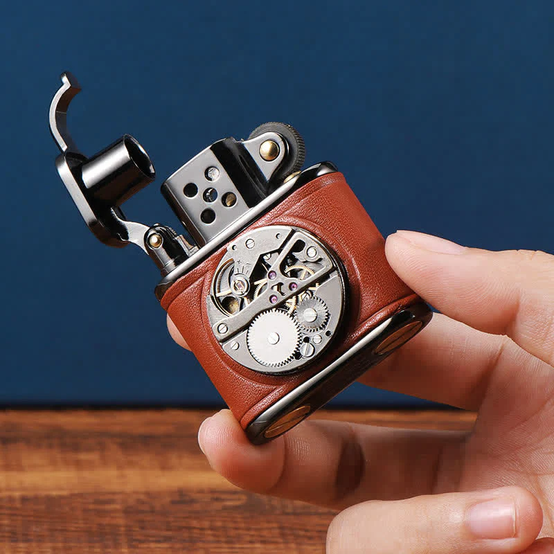 Steampunk Mechanical Antique Leather Flip Kerosene Lighter - Image 6