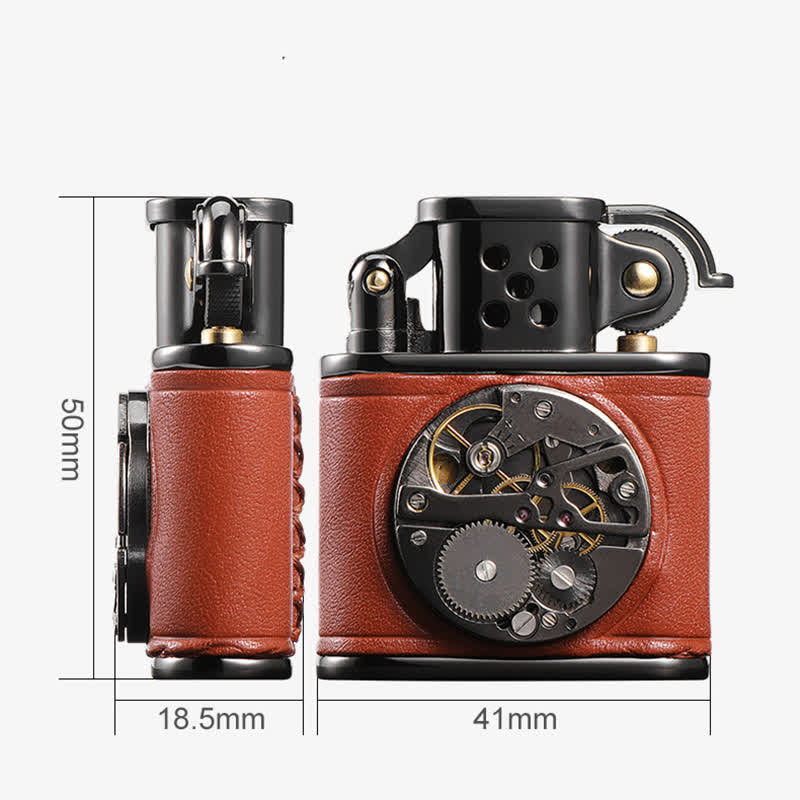Steampunk Mechanical Antique Leather Flip Kerosene Lighter - Image 8