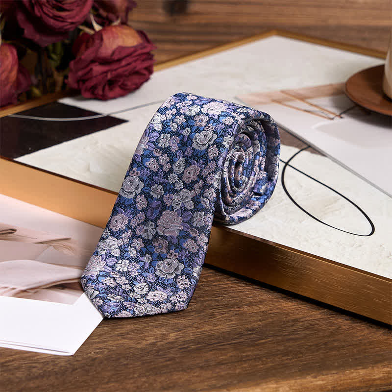SteelBlue Men's Novelty Floral Necktie - Image 4