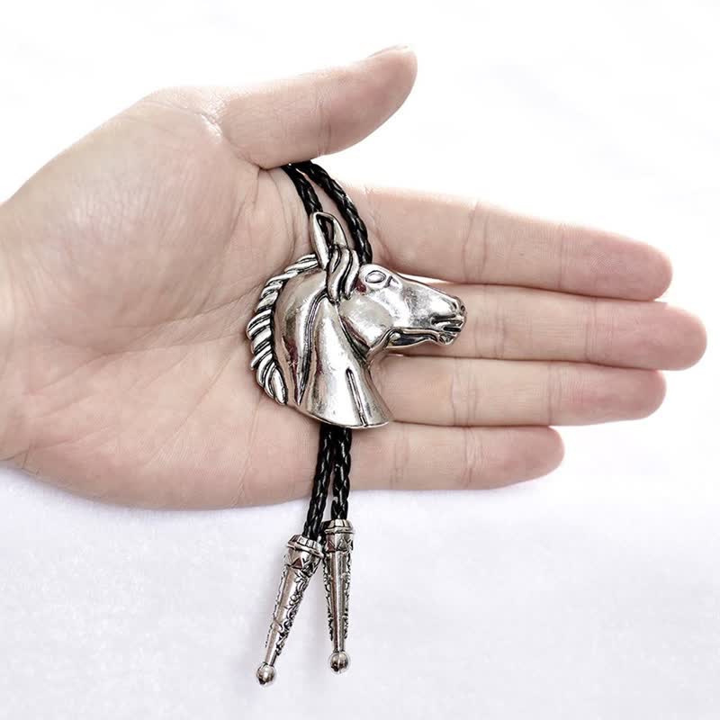 Stereoscopic Horse Head Cowboy Leather Bolo Tie - Image 3