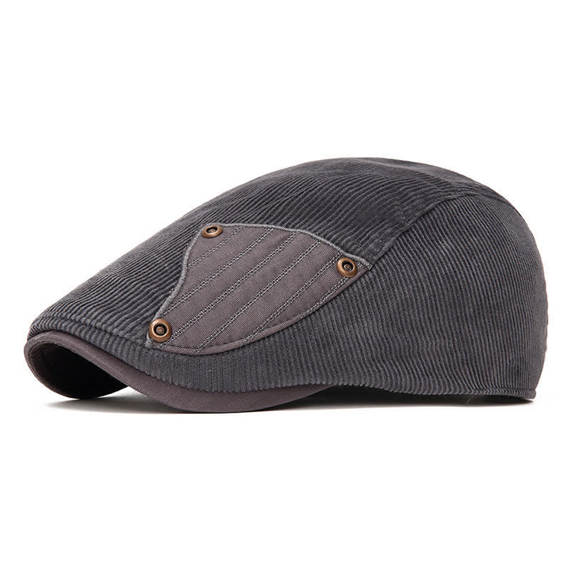 Street Style Chic Contrast Patch Corduroy Beret Hat - Image 11