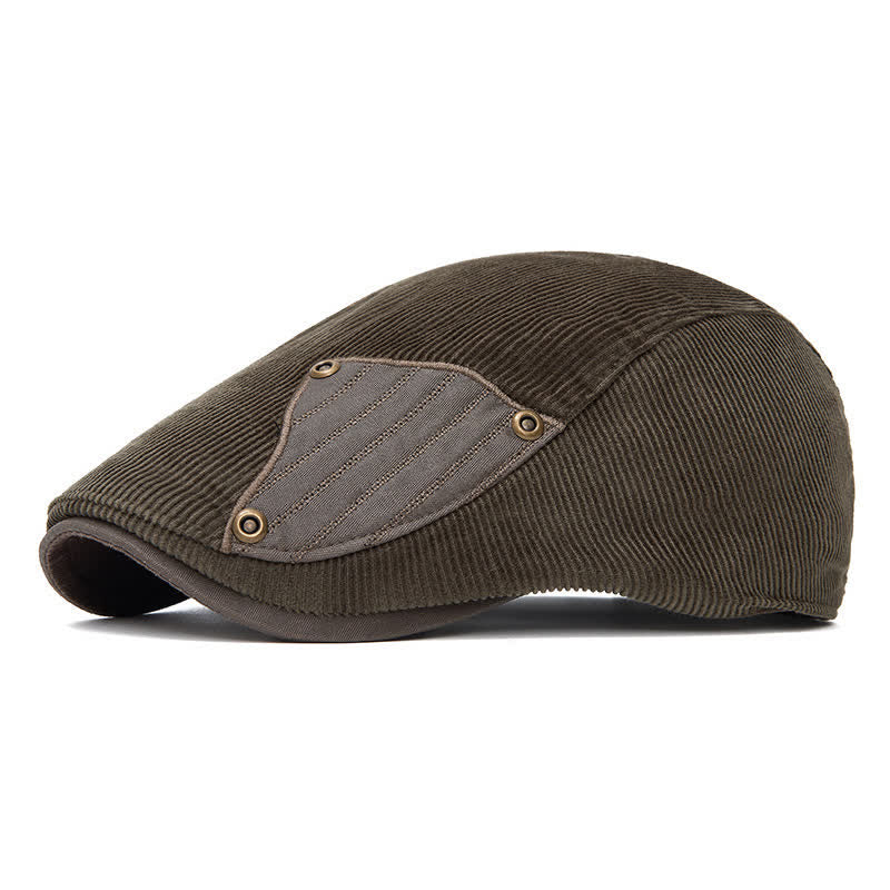 Street Style Chic Contrast Patch Corduroy Beret Hat - Image 12