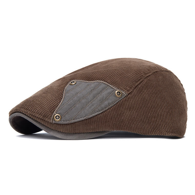 Street Style Chic Contrast Patch Corduroy Beret Hat - Image 13
