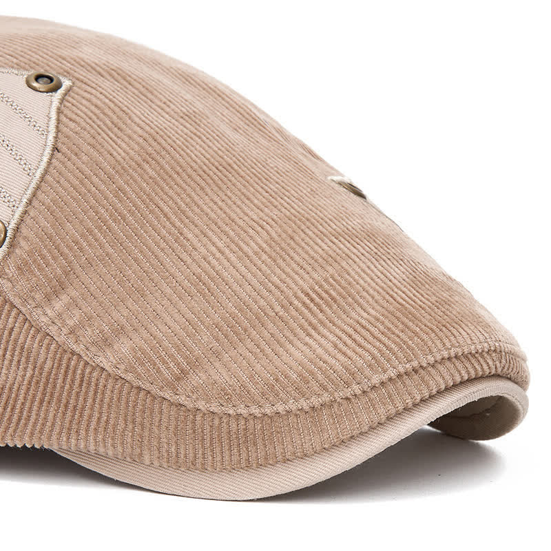 Street Style Chic Contrast Patch Corduroy Beret Hat - Image 2