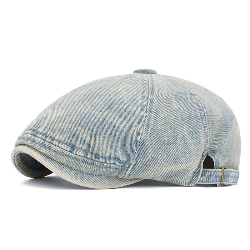 Street Style Washed Denim Short Brim Beret Hat - Image 10