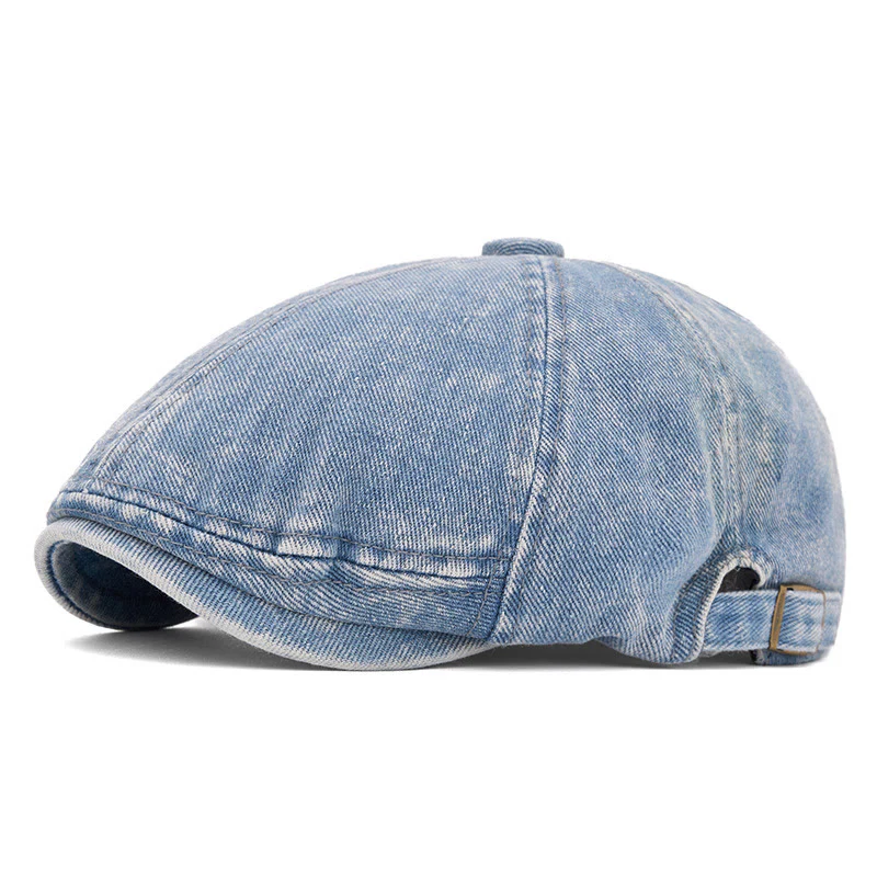 Street Style Washed Denim Short Brim Beret Hat - Image 11