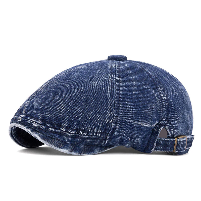 Street Style Washed Denim Short Brim Beret Hat - Image 12