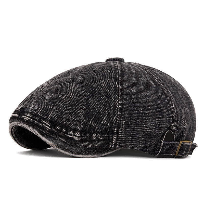 Street Style Washed Denim Short Brim Beret Hat - Image 13