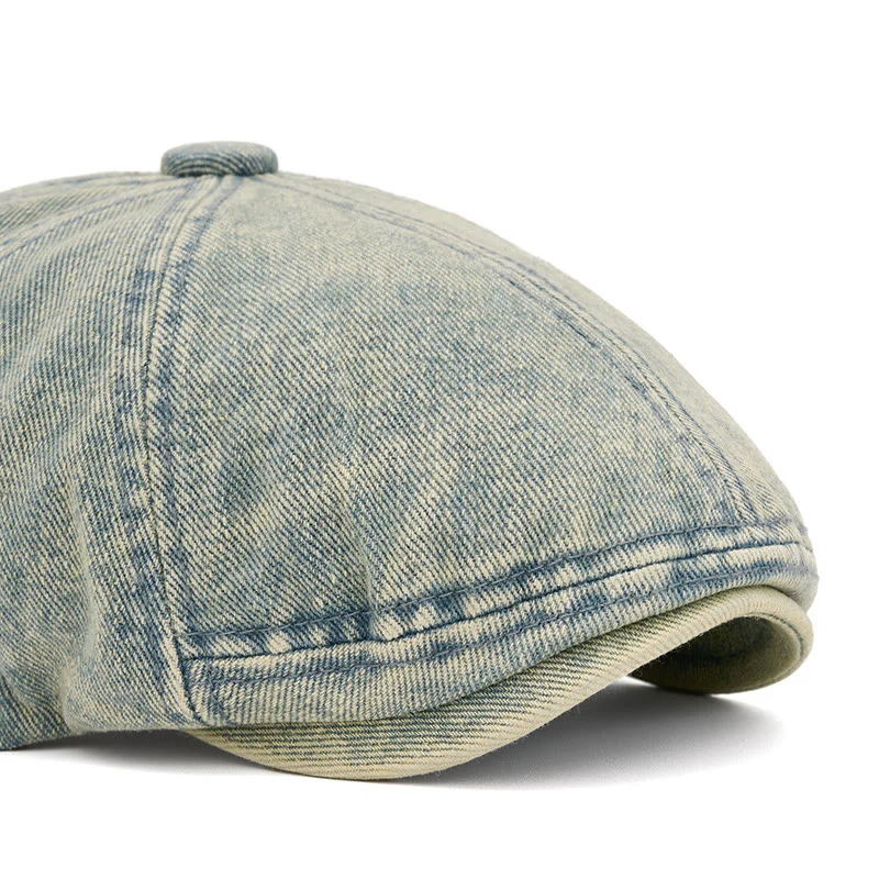 Street Style Washed Denim Short Brim Beret Hat - Image 2