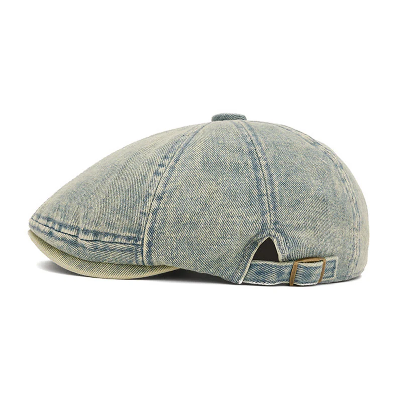 Street Style Washed Denim Short Brim Beret Hat - Image 3