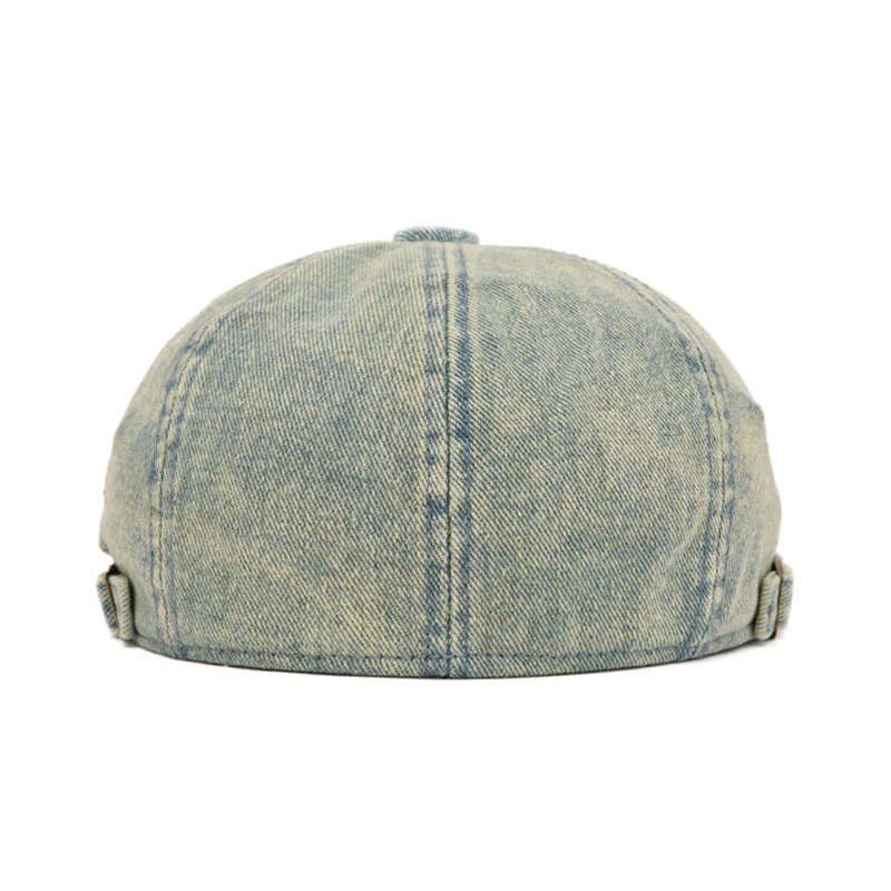 Street Style Washed Denim Short Brim Beret Hat - Image 5