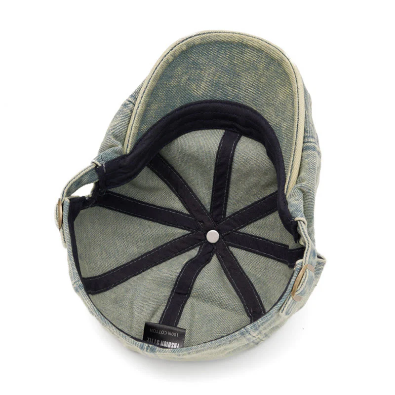Street Style Washed Denim Short Brim Beret Hat - Image 6