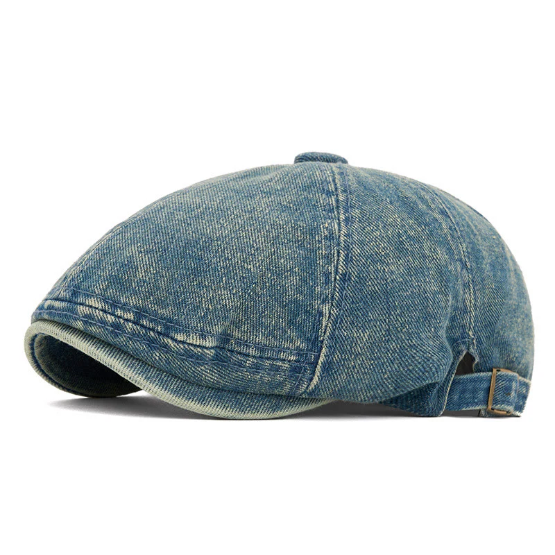 Street Style Washed Denim Short Brim Beret Hat - Image 9