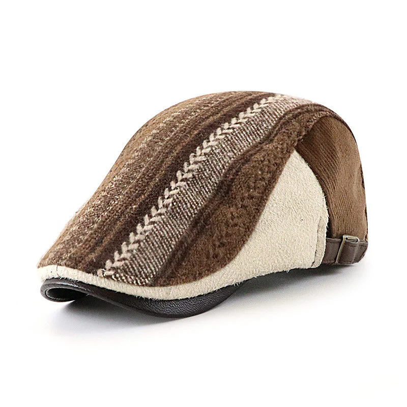Striking Woven Texture Patchwork Flat Top Beret Hat