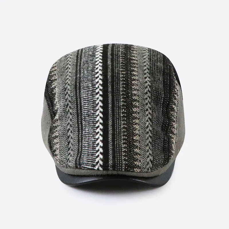 Striking Woven Texture Patchwork Flat Top Beret Hat - Image 4
