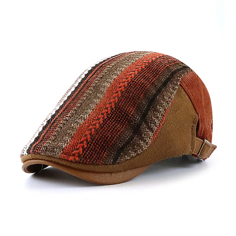 Striking Woven Texture Patchwork Flat Top Beret Hat - Image 5