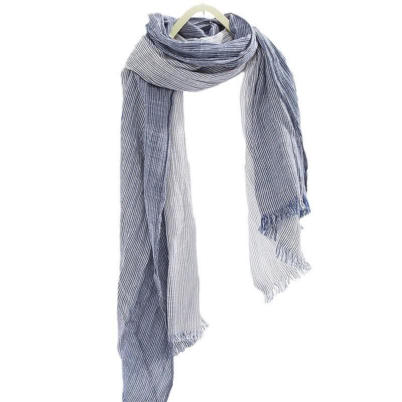 Striped Double Tone Wrinkled Cotton Thin Scarf - Image 2