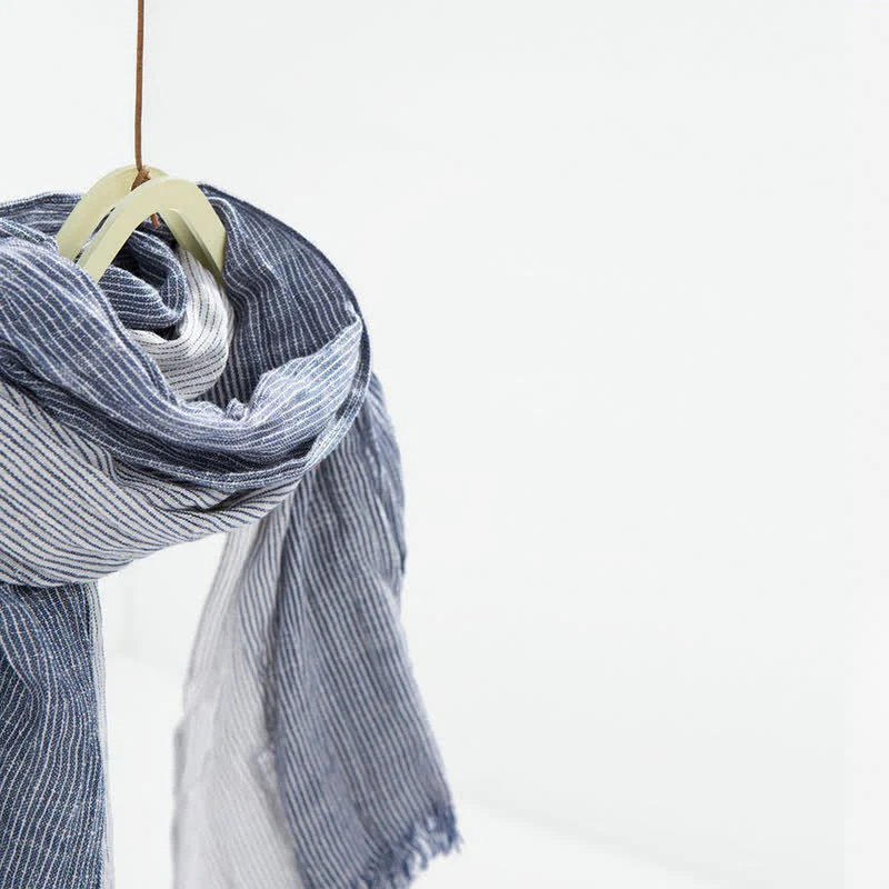 Striped Double Tone Wrinkled Cotton Thin Scarf - Image 3