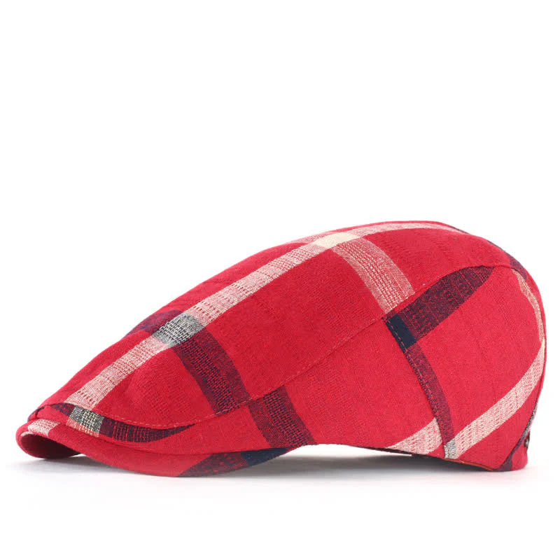 Striped Plaid Thin Adjustable Beret Cap - Image 5