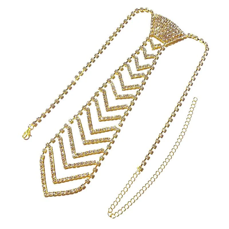 Striped Shape Crystal Rhinestone Creative Necktie Necklace - Image 7