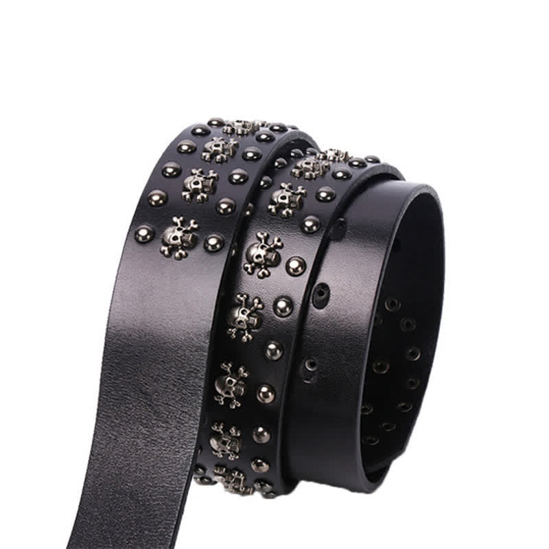 Studded Gothic MIni Skull Rivets Leather Belt - Image 10