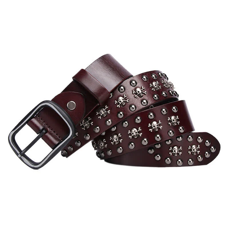 Studded Gothic MIni Skull Rivets Leather Belt - Image 11