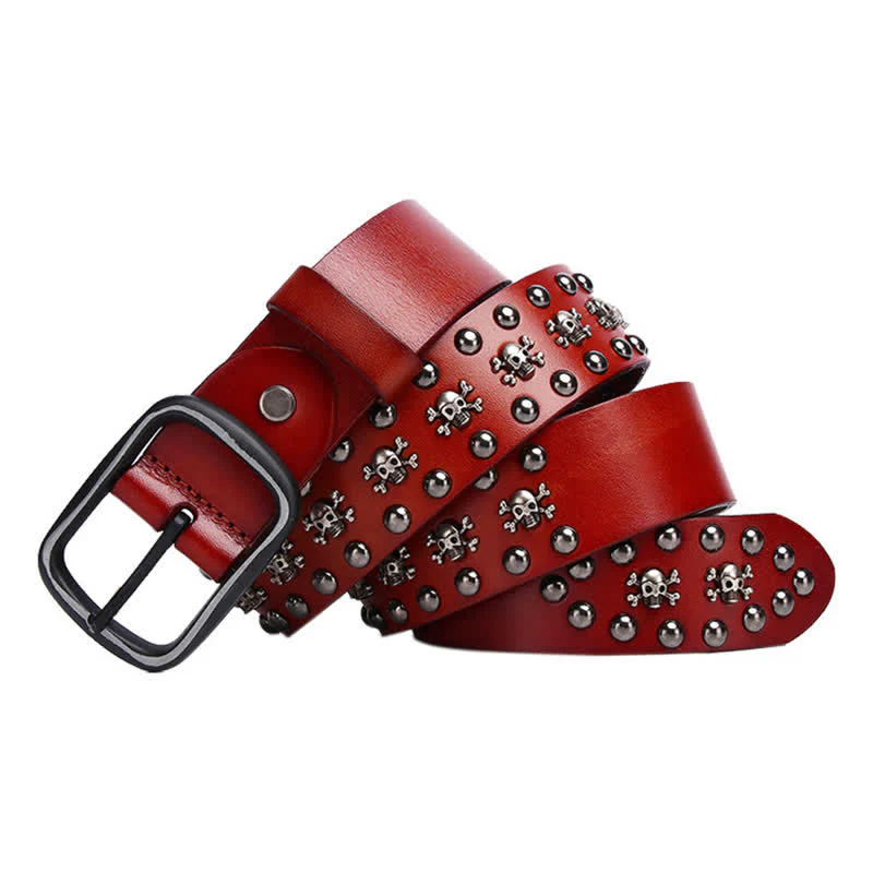 Studded Gothic MIni Skull Rivets Leather Belt - Image 14
