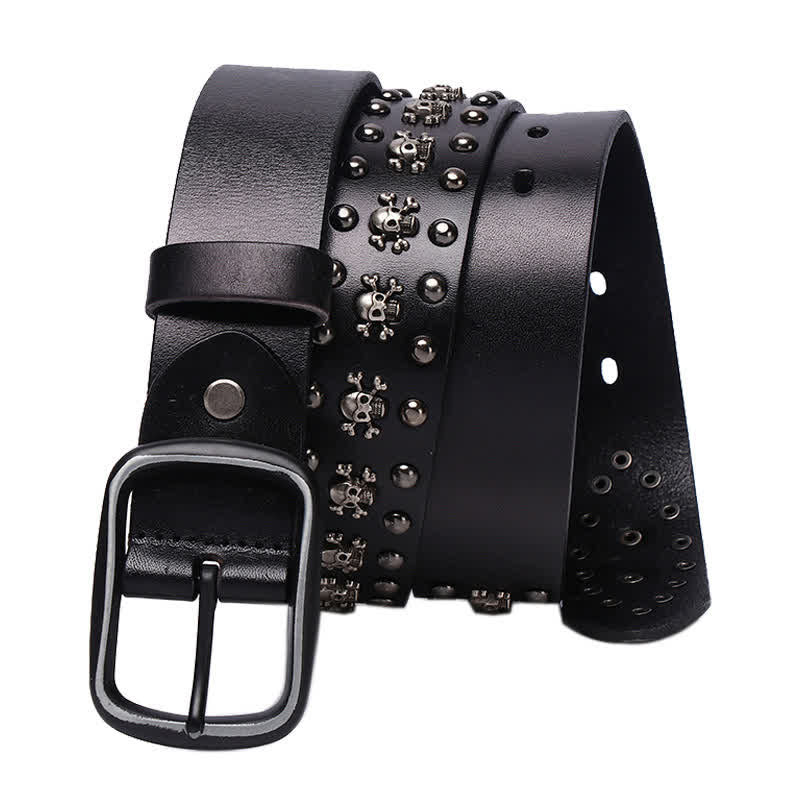 Studded Gothic MIni Skull Rivets Leather Belt - Image 5