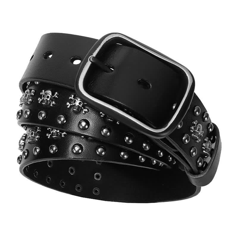 Studded Gothic MIni Skull Rivets Leather Belt - Image 6