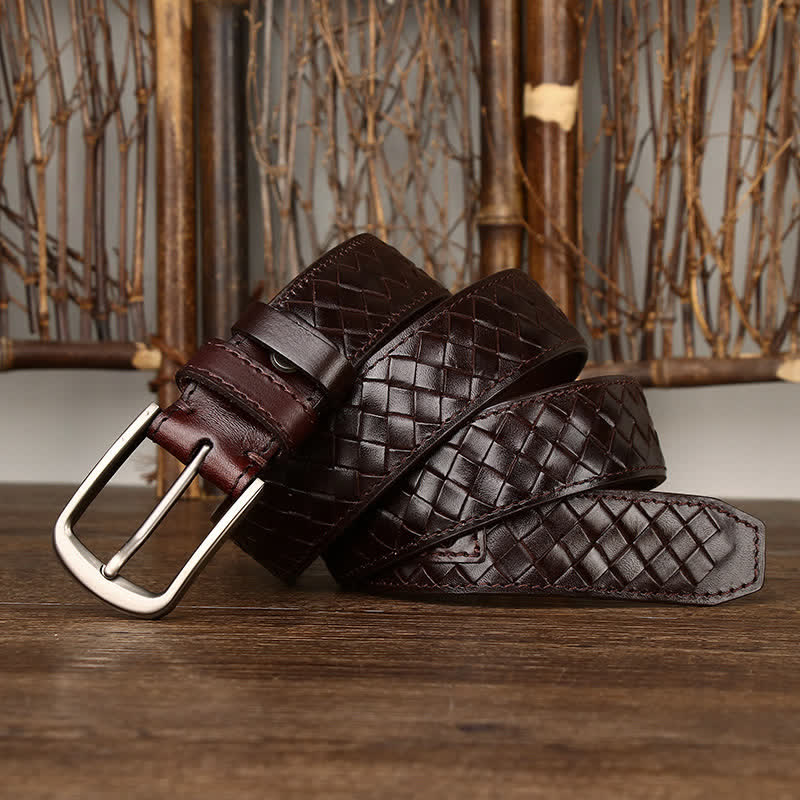 Stylish Braided Copper Buckle Cowskin Leather Belt - Image 4