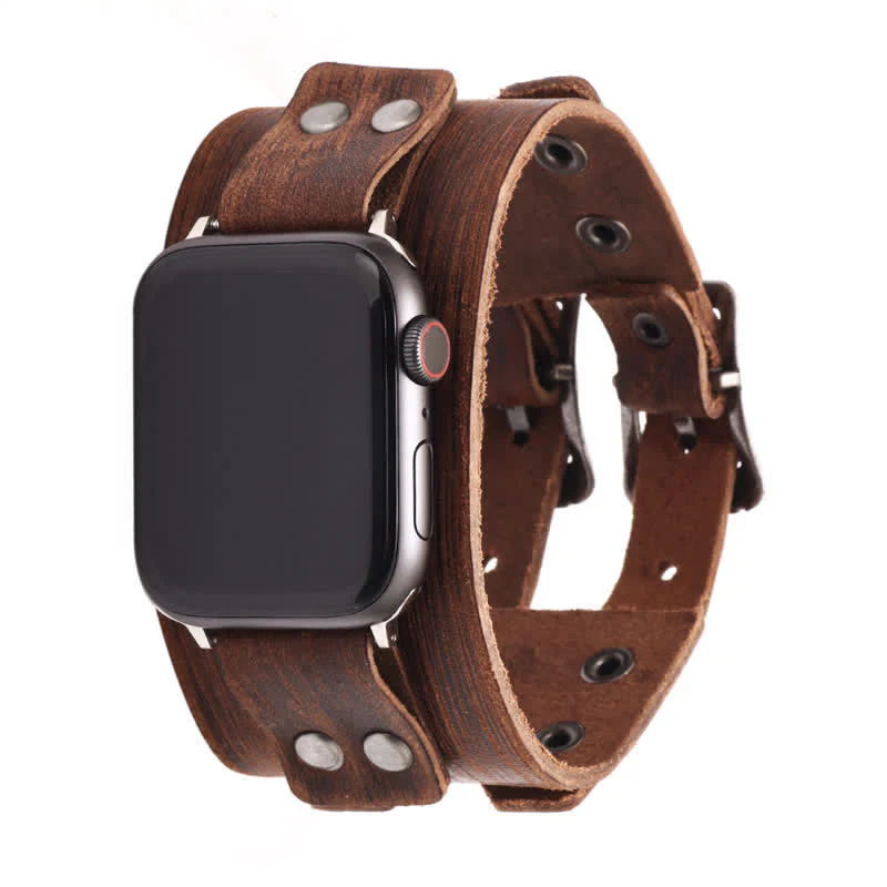 Stylish Double Strap Genuine Leather Watch Band - Image 3