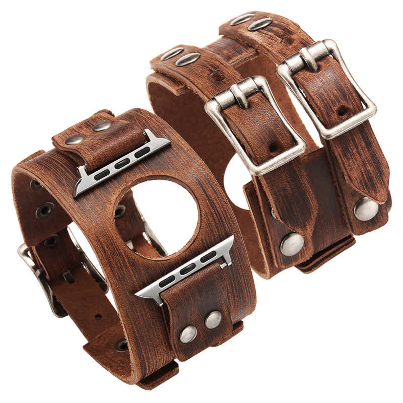 Stylish Double Strap Genuine Leather Watch Band - Image 4