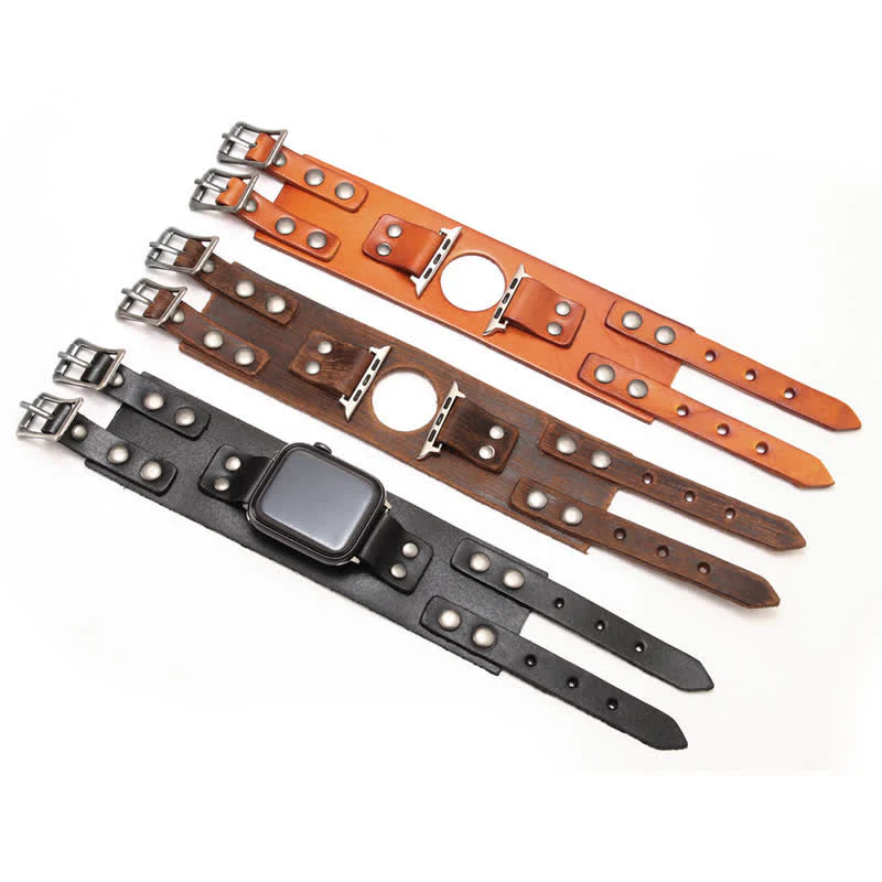 Stylish Double Strap Genuine Leather Watch Band - Image 6