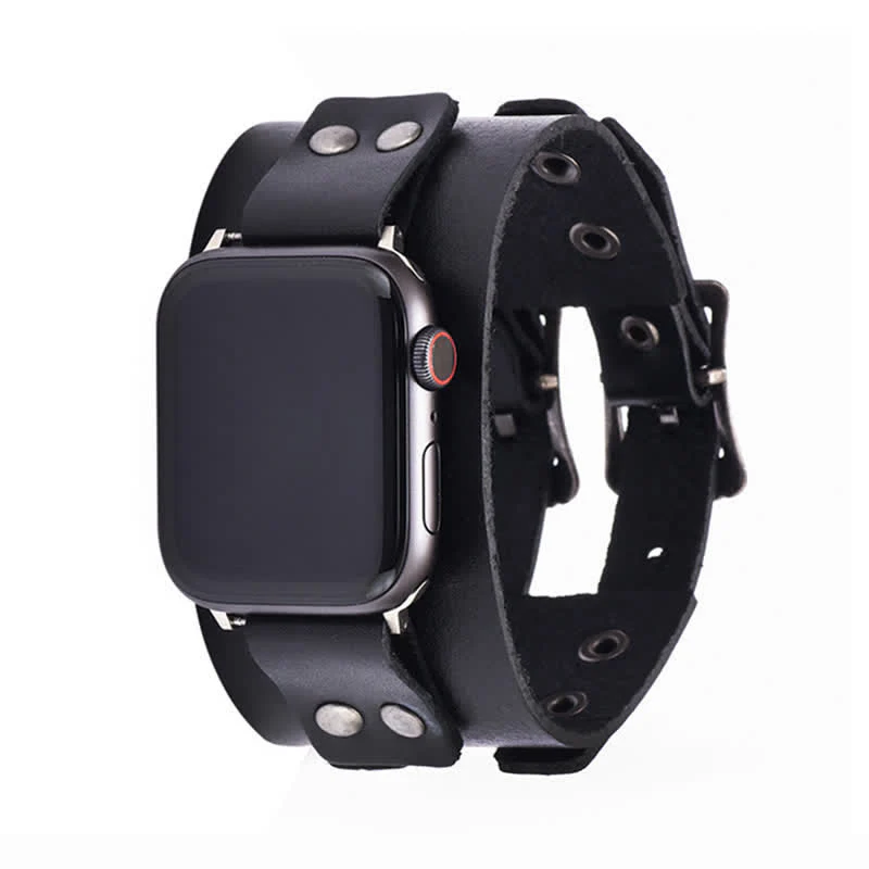 Stylish Double Strap Genuine Leather Watch Band - Image 7