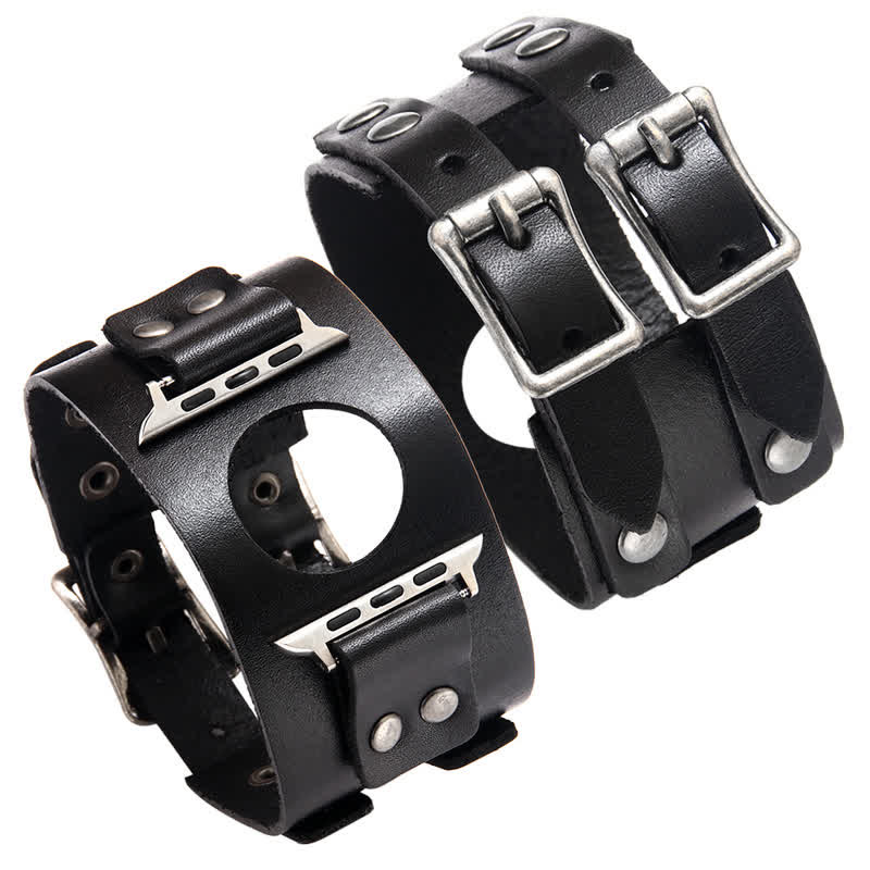 Stylish Double Strap Genuine Leather Watch Band - Image 8