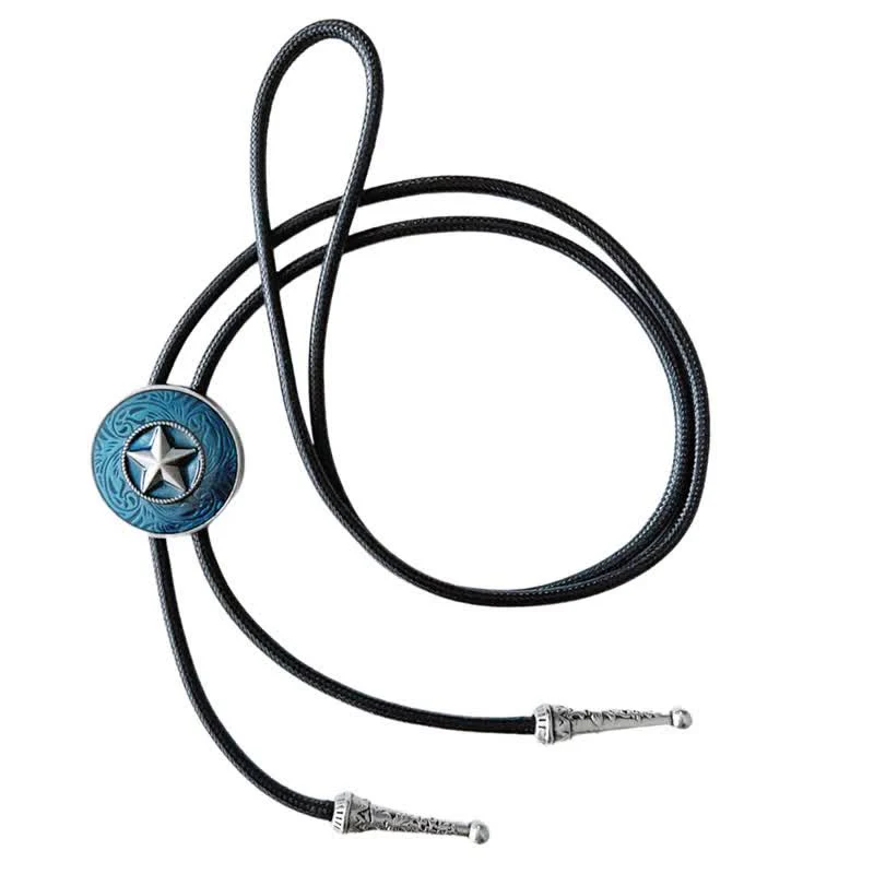 Stylish Five-Pointed Star Blue Glaze Bolo Tie - Image 6
