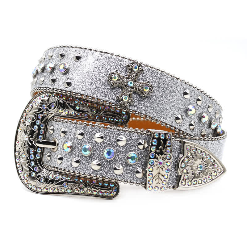 Stylish Gothic Cross Rhinestone Studded Leather Belt - Image 11