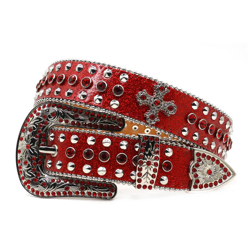 Stylish Gothic Cross Rhinestone Studded Leather Belt - Image 13