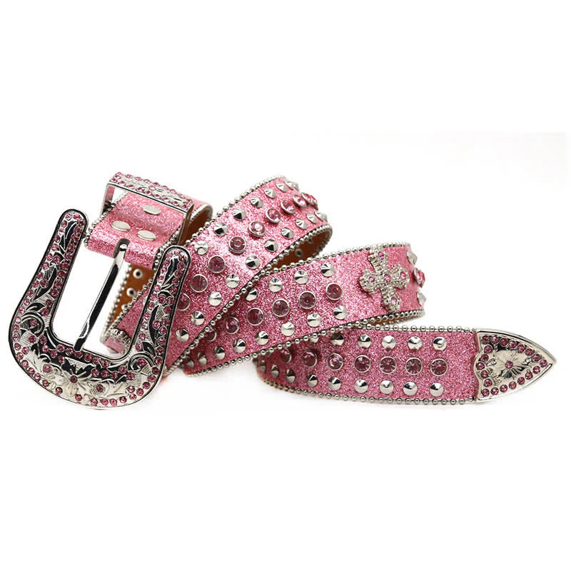 Stylish Gothic Cross Rhinestone Studded Leather Belt - Image 2