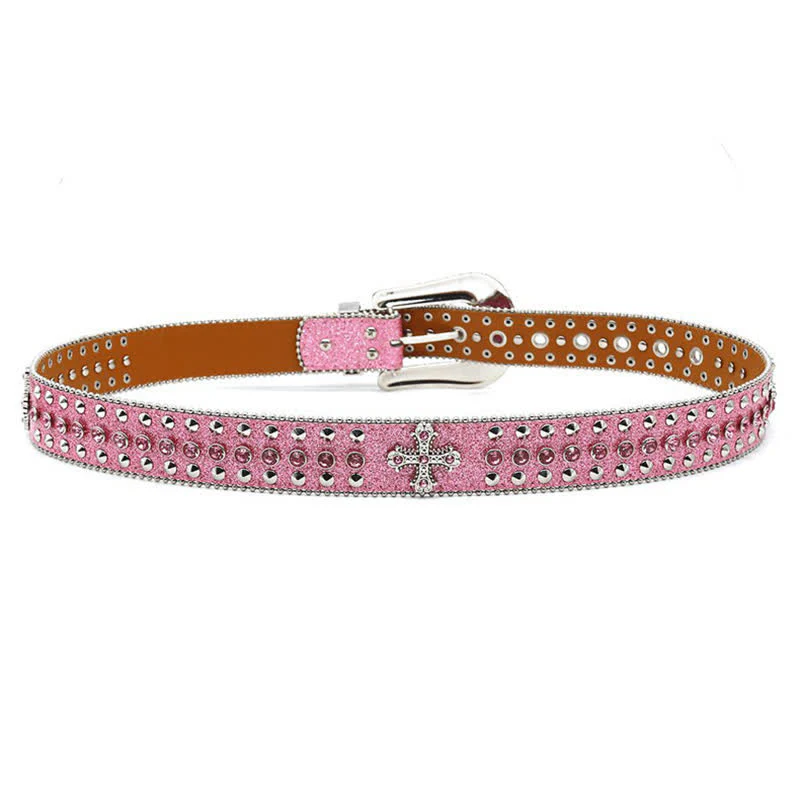 Stylish Gothic Cross Rhinestone Studded Leather Belt - Image 4