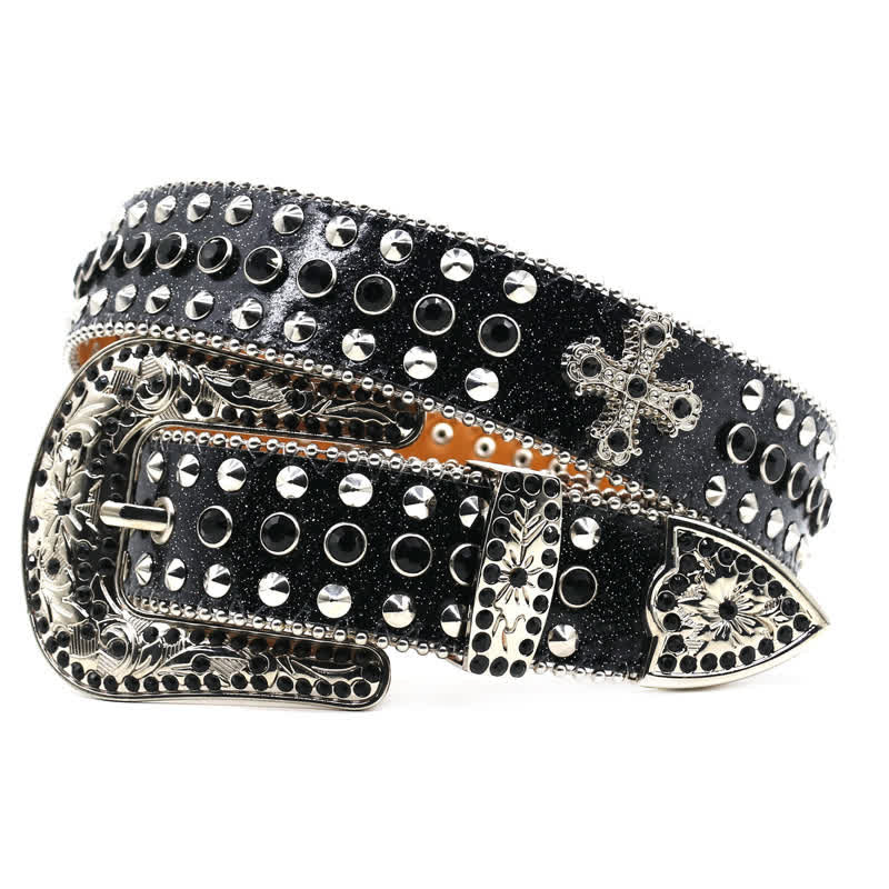 Stylish Gothic Cross Rhinestone Studded Leather Belt - Image 7