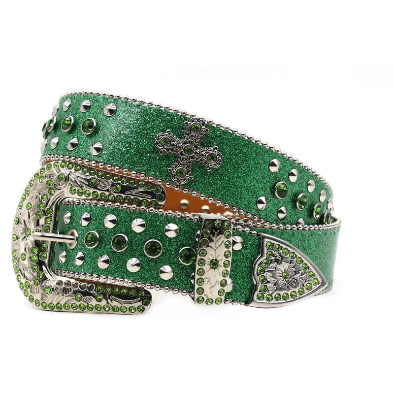 Stylish Gothic Cross Rhinestone Studded Leather Belt - Image 9