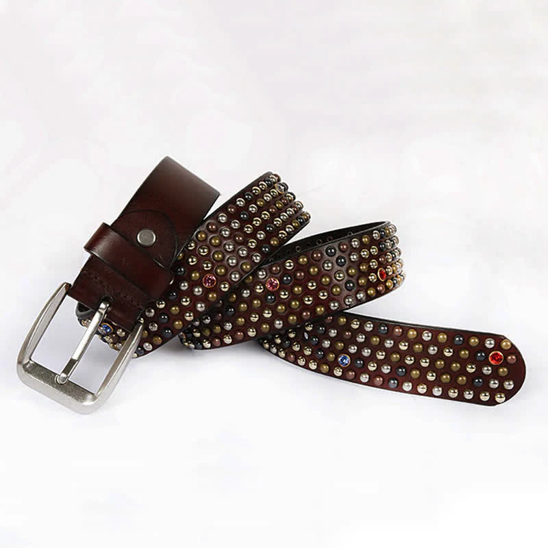 Stylish Nailheads Rhinestone Studded Rivet Leather Belt - Image 11