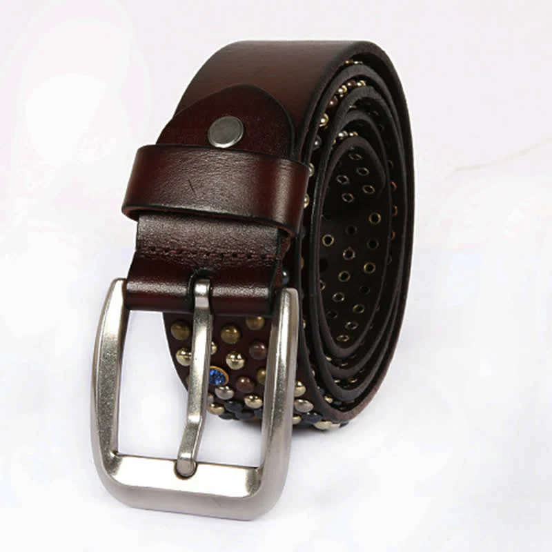 Stylish Nailheads Rhinestone Studded Rivet Leather Belt - Image 12