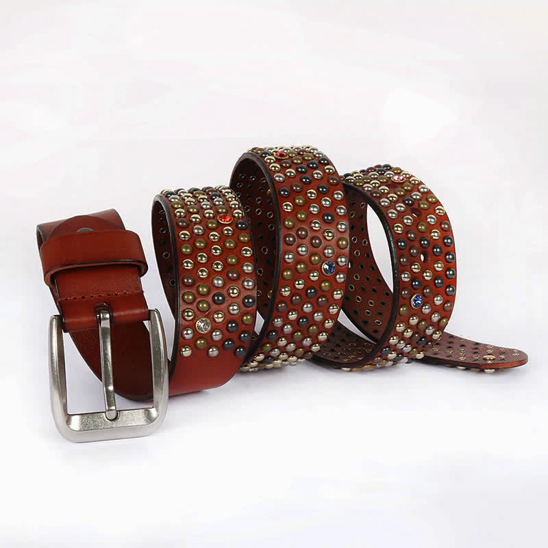 Stylish Nailheads Rhinestone Studded Rivet Leather Belt - Image 14