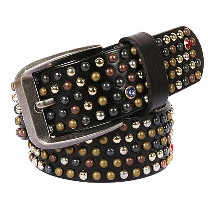 Stylish Nailheads Rhinestone Studded Rivet Leather Belt - Image 2