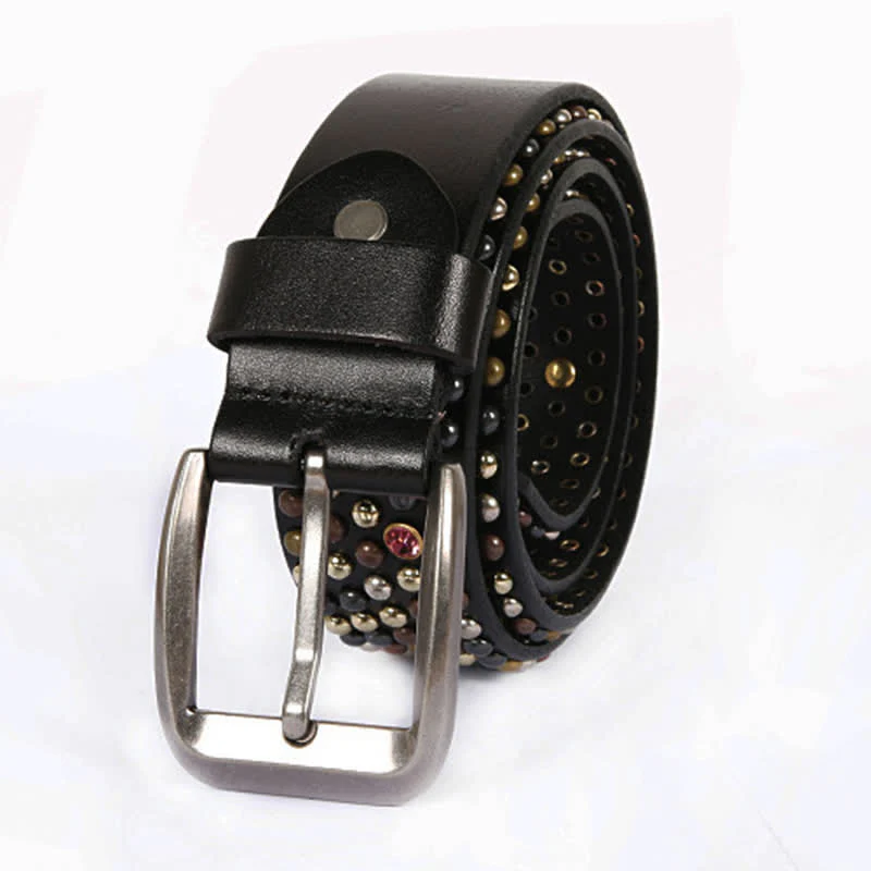 Stylish Nailheads Rhinestone Studded Rivet Leather Belt - Image 3