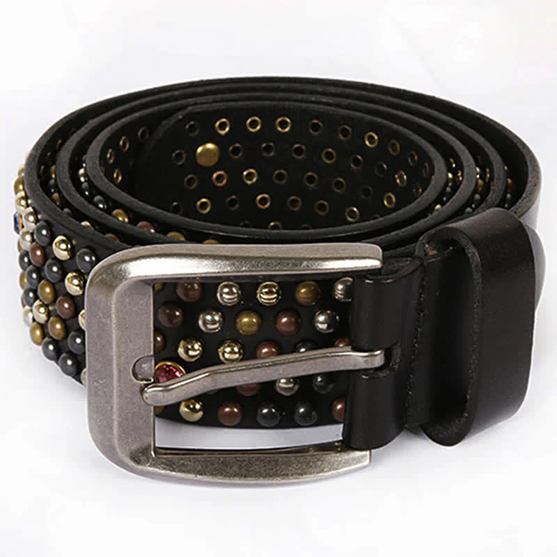 Stylish Nailheads Rhinestone Studded Rivet Leather Belt - Image 4