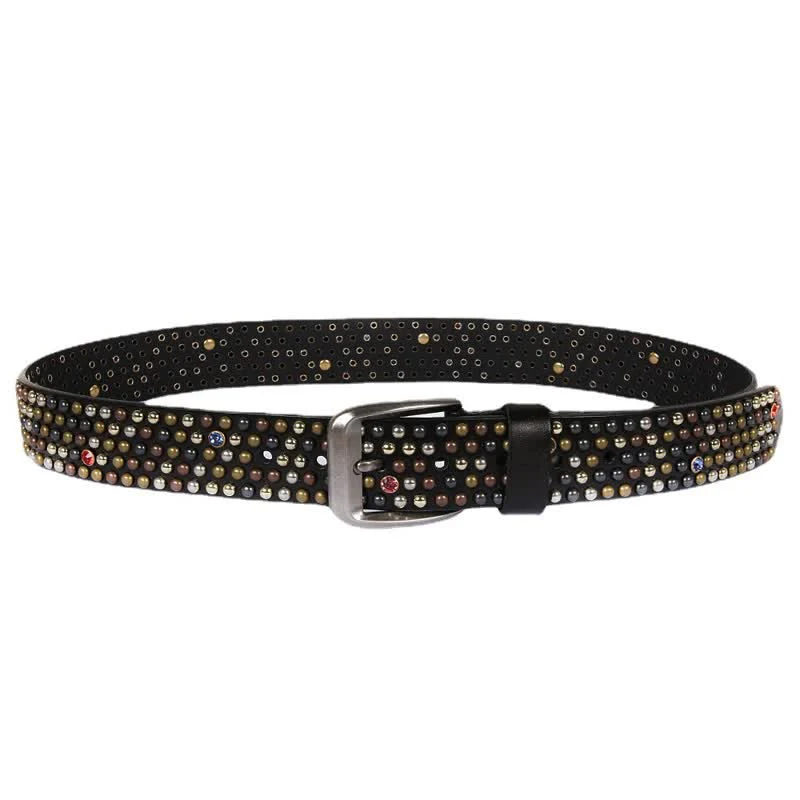 Stylish Nailheads Rhinestone Studded Rivet Leather Belt - Image 5