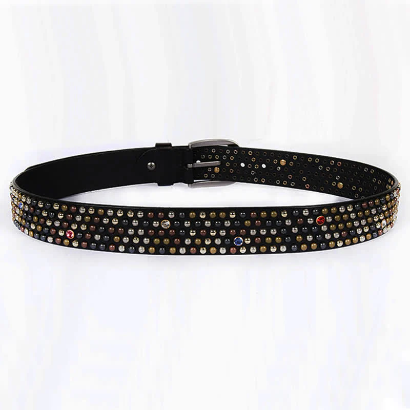 Stylish Nailheads Rhinestone Studded Rivet Leather Belt - Image 6